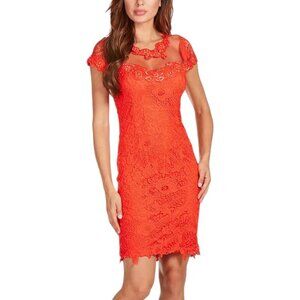 Frank Lyman Orange Bedazzled Lace Detail Body Hugging Dress Sz M